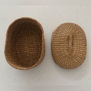 Small Oval Woven Basket with Lid